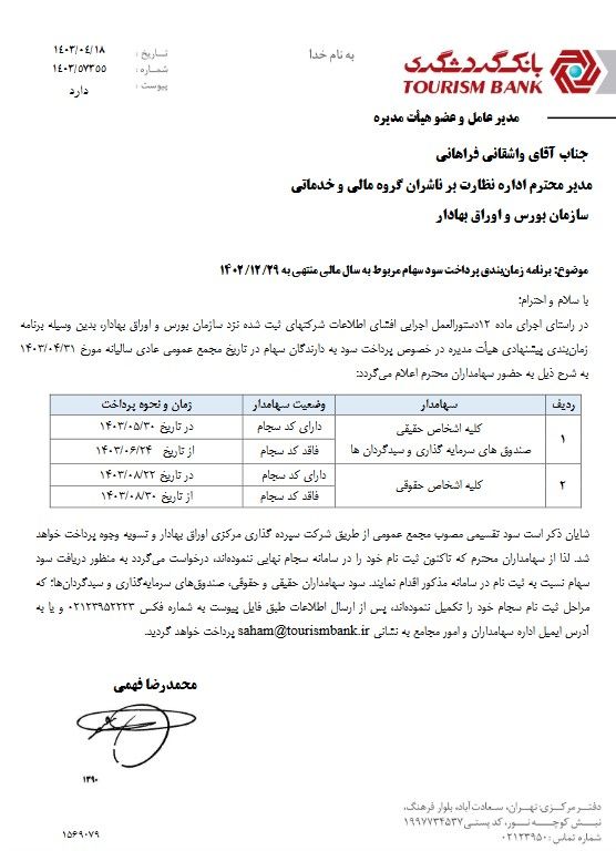 زمانبندی پرداخت سود وگردش